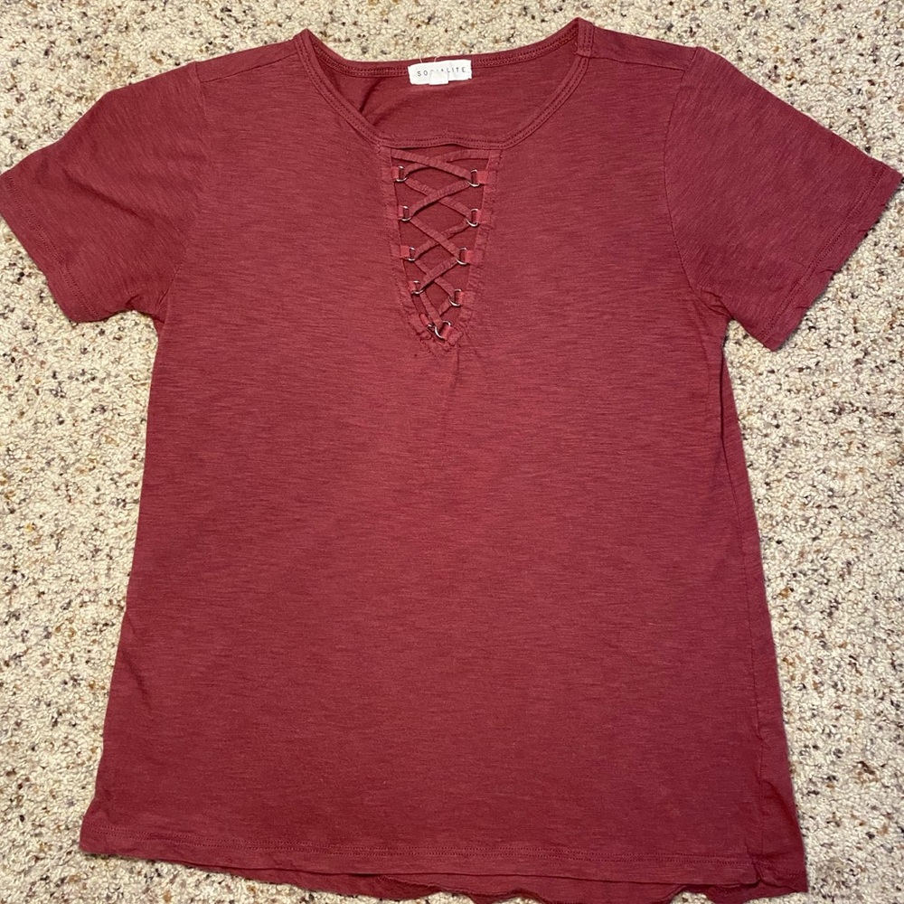 Soft Burgundy T-Shirt with criss cross front